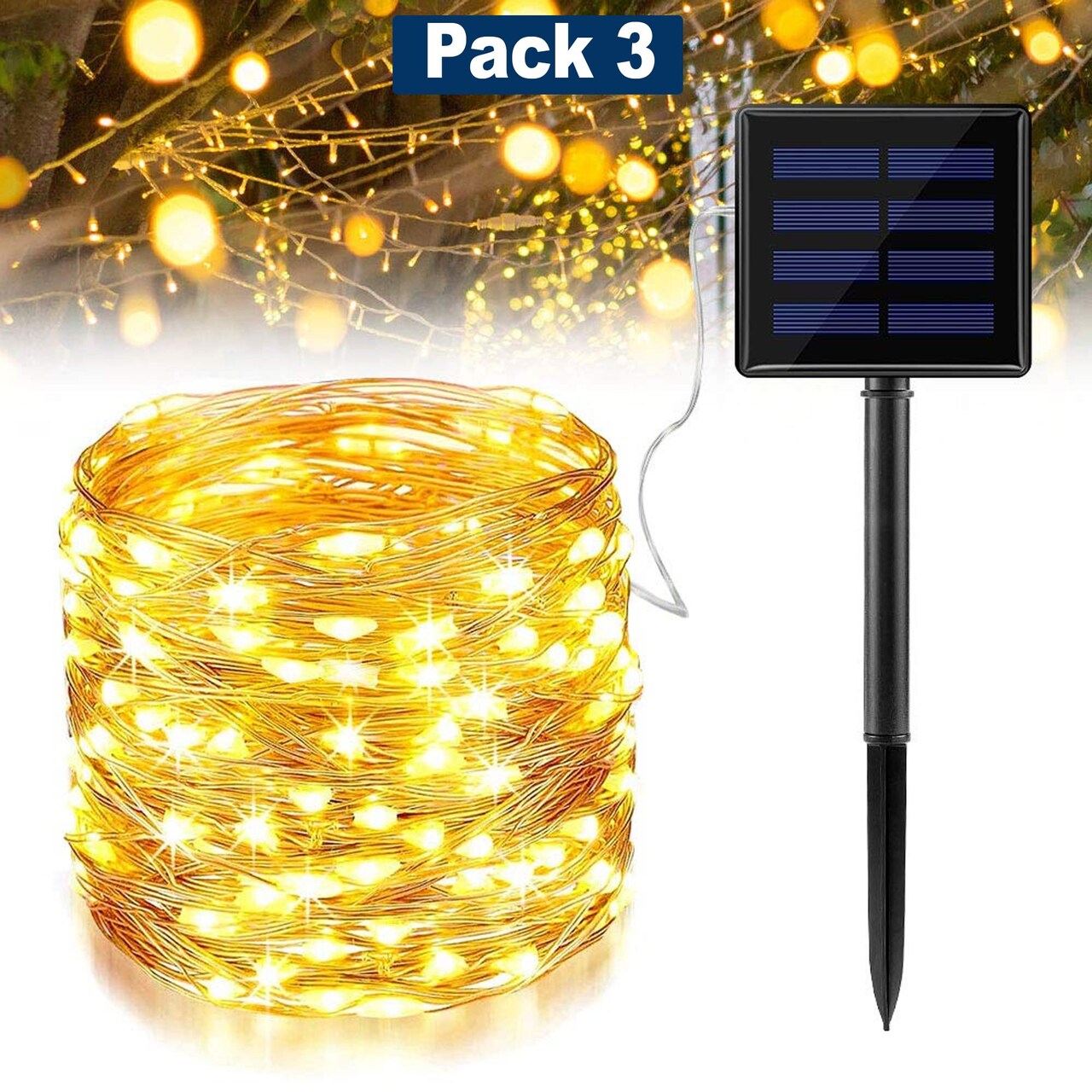 Outdoor 200 LED Solar Copper String Lights with Multiple Light Modes